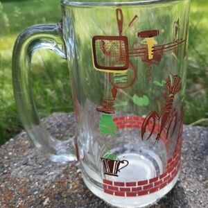 Vtg Hazel Atlas Glass mug stein MCM bar b que graphics